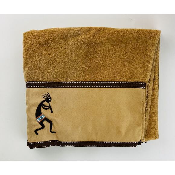 Avanti Kokopelli Bath Body Towel Gold Nutmeg Blue Orange Velour Style Fabric Bot - Picture 8 of 11